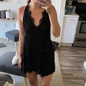 Free People Intimately Black Lace Tunic Slip Dress